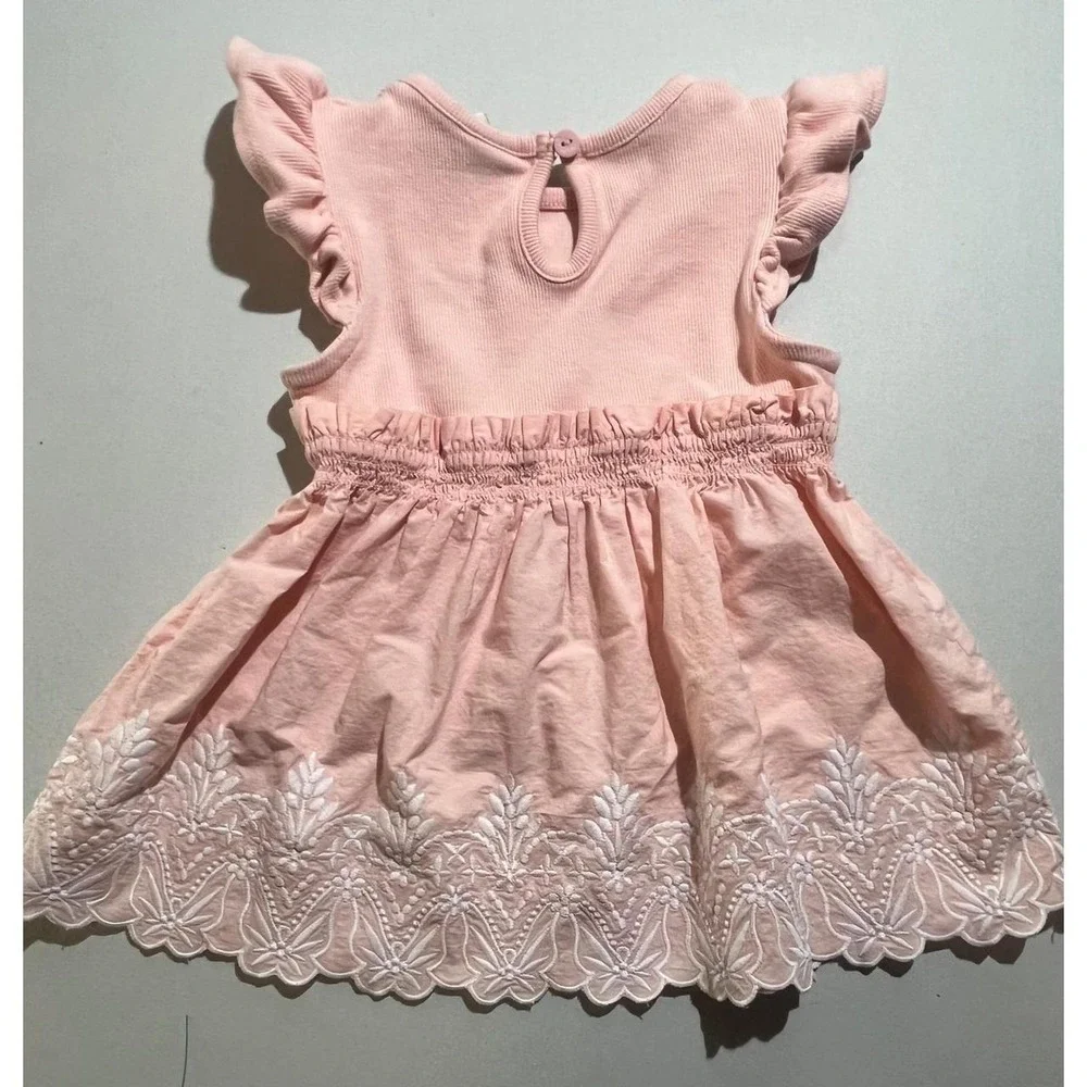 Joie Girls Peach Pink Flutter Sleeve Embroidered Scallop Hem Dress 3T